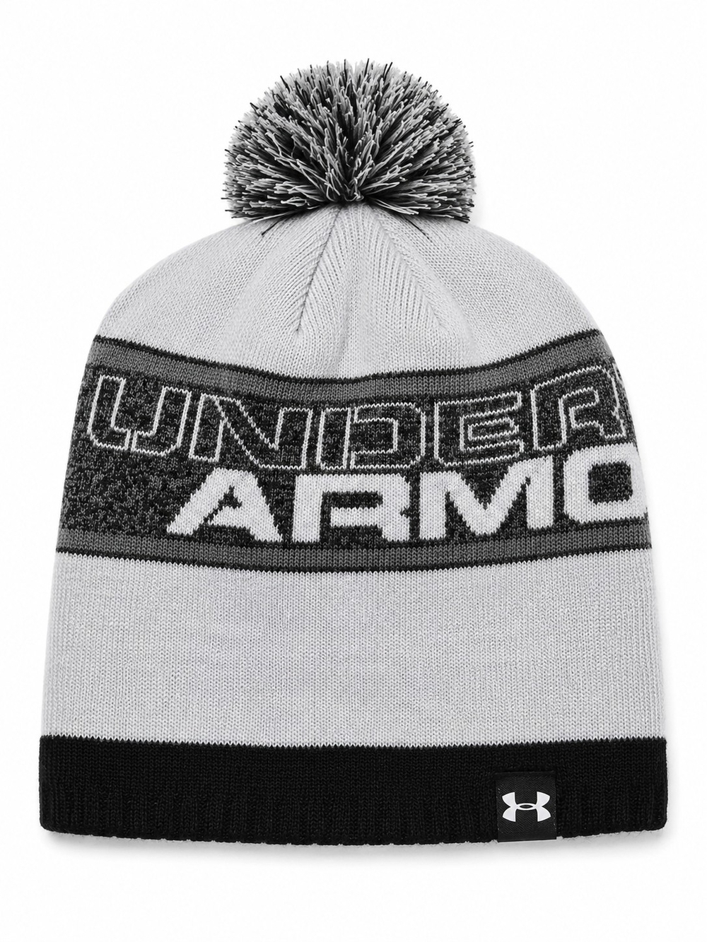 Under Armour Kids Light Gray & Black Pom Pom Knit Beanie